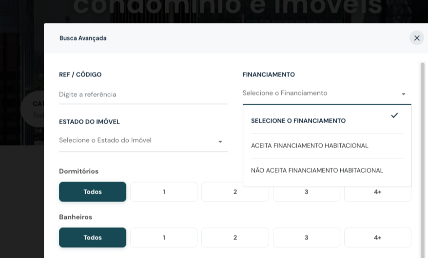 Filtro de financiamento e busca avançada imóveis Caixa